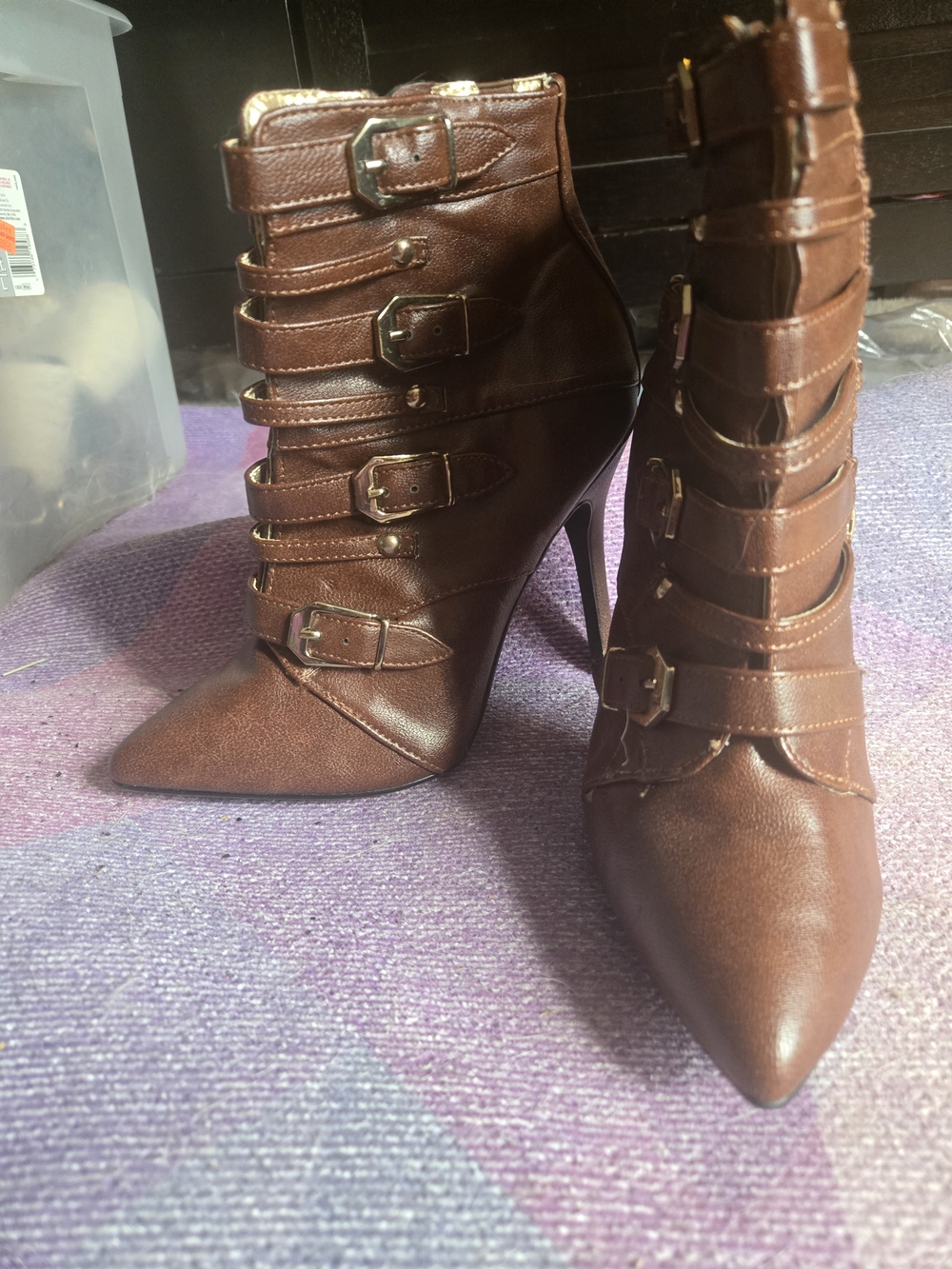 Dollhouse Women's Pointed Toe Strappy Buckle Ankle Boots - Brown